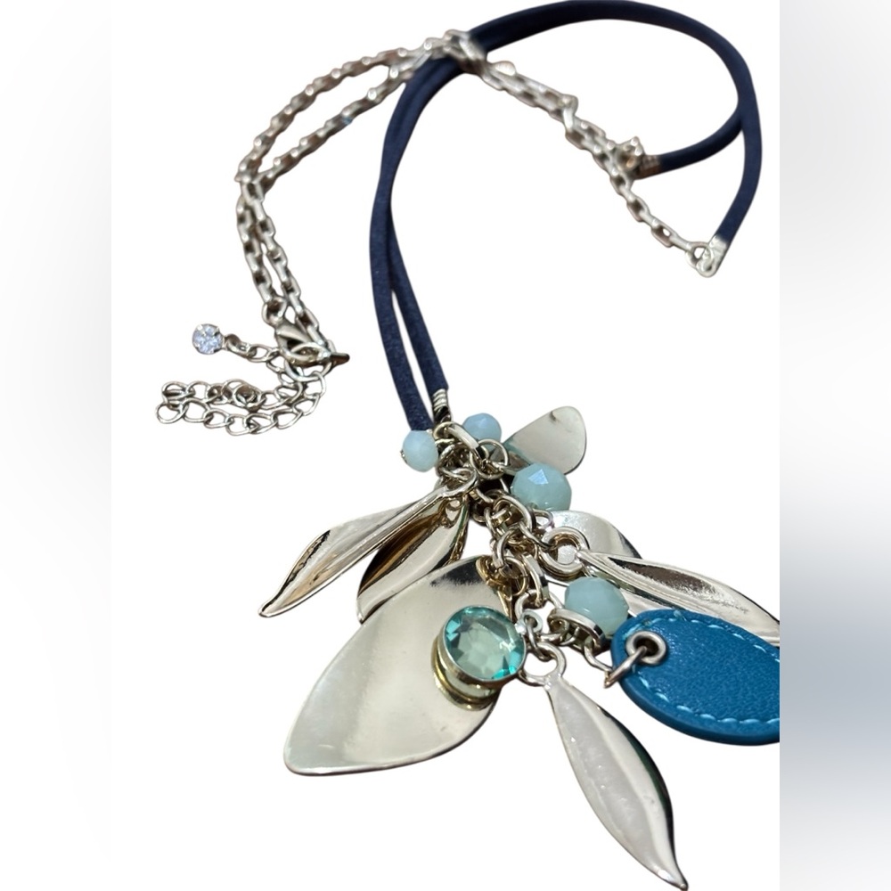 Macy's Silver and Blue Leaf Charm Necklace